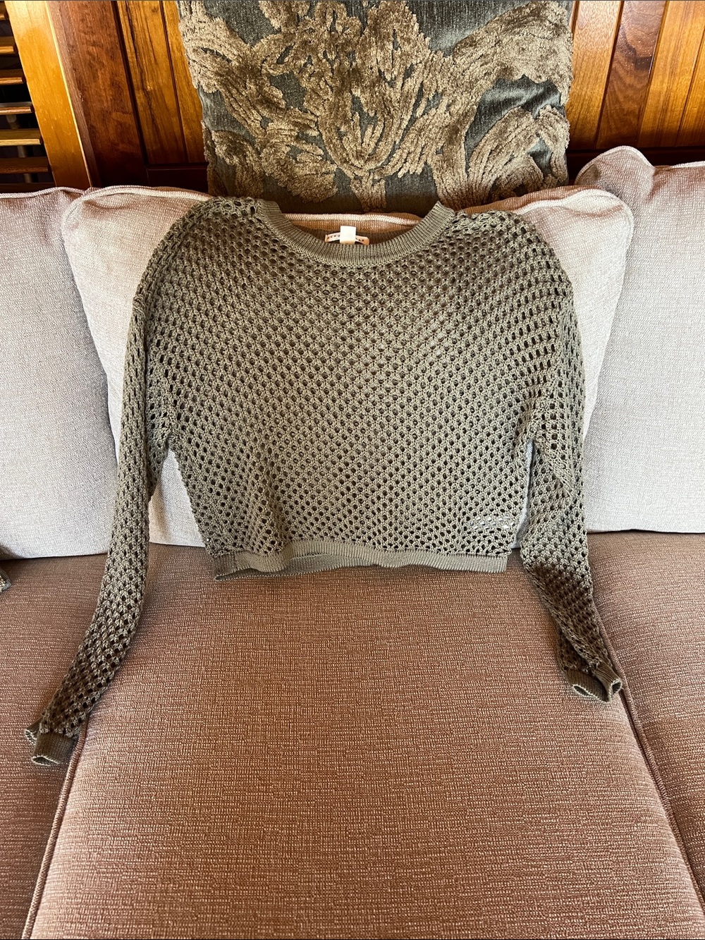 Aeropostale Olive Cropped Open-Weave Sweater